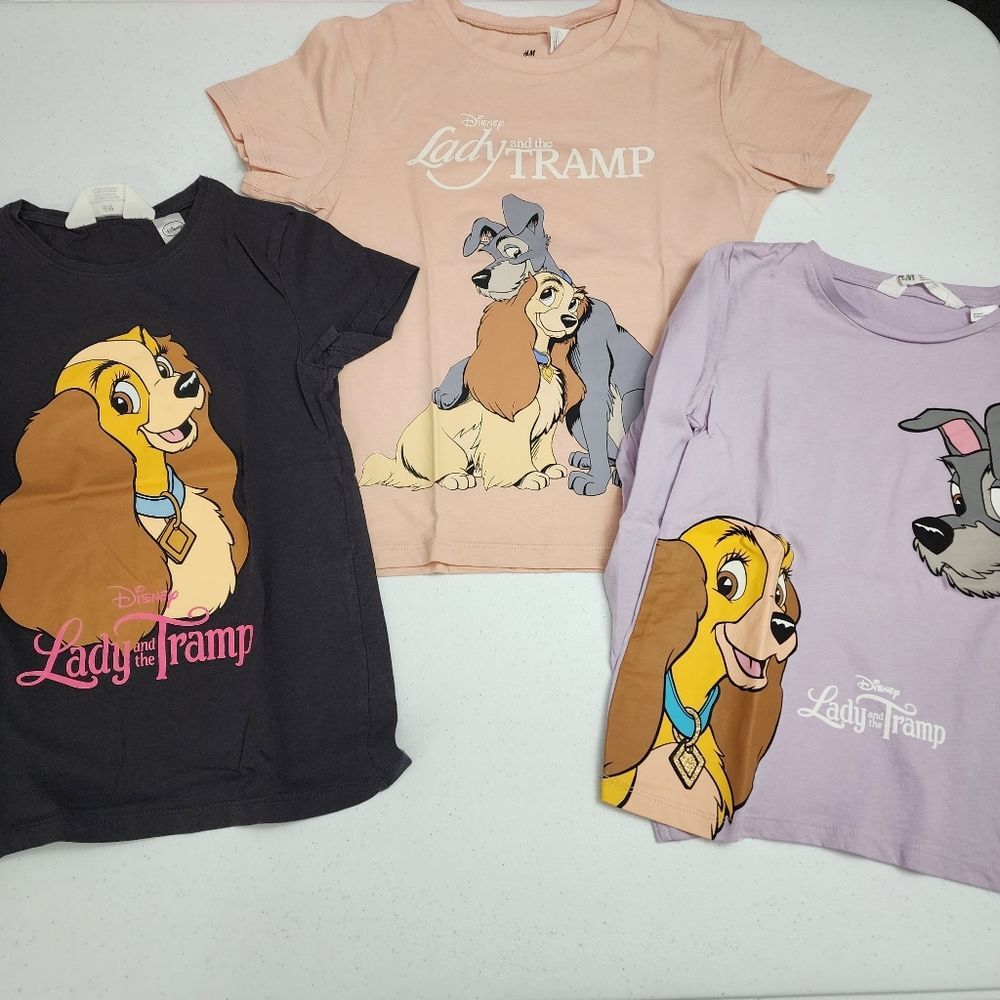 H&M Disney Girls Lady and the Tramp 3 Piece Shirt Set Size 6x/7 RARE